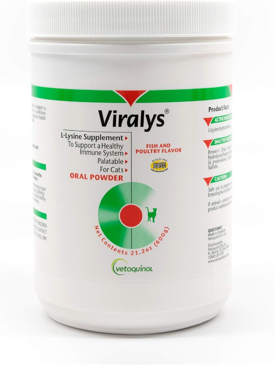 Vetoquinol Viralys L-Lysine Supplement for Cats, 21oz/600g - Cats & Kittens of All Ages - Immune Health - Sneezing, Runny Nose, Squinting, Watery Eyes - Palatable Fish & Poultry Flavored Lysine Powder : L Lysine Nutritional Supplements : Pet Supplies