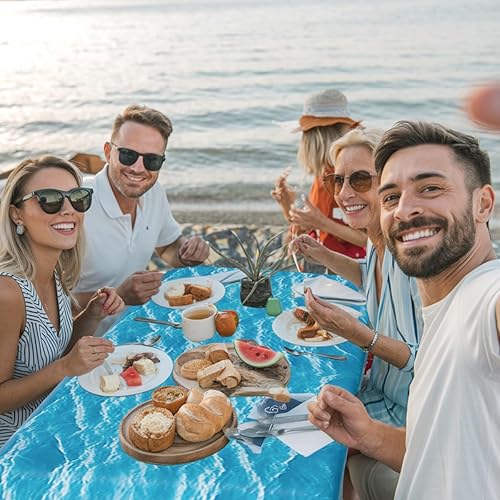 3 Pcs Ocean Wave Tablecloth Plastic Water Print Table Cloth Disposable Blue Under the Sea Party Tablecloths 54 x 108 Inch Ocean Water Table Cover for Summer Pool Beach Birthday Party Decorations(Sea Wave)