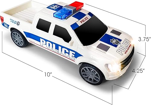 Miniatura 3 de ArtCreativity Juguete de coche de policía, camioneta de juguete con faros LED y sirenas, alimentado por fricción, juguete de coche de policía a