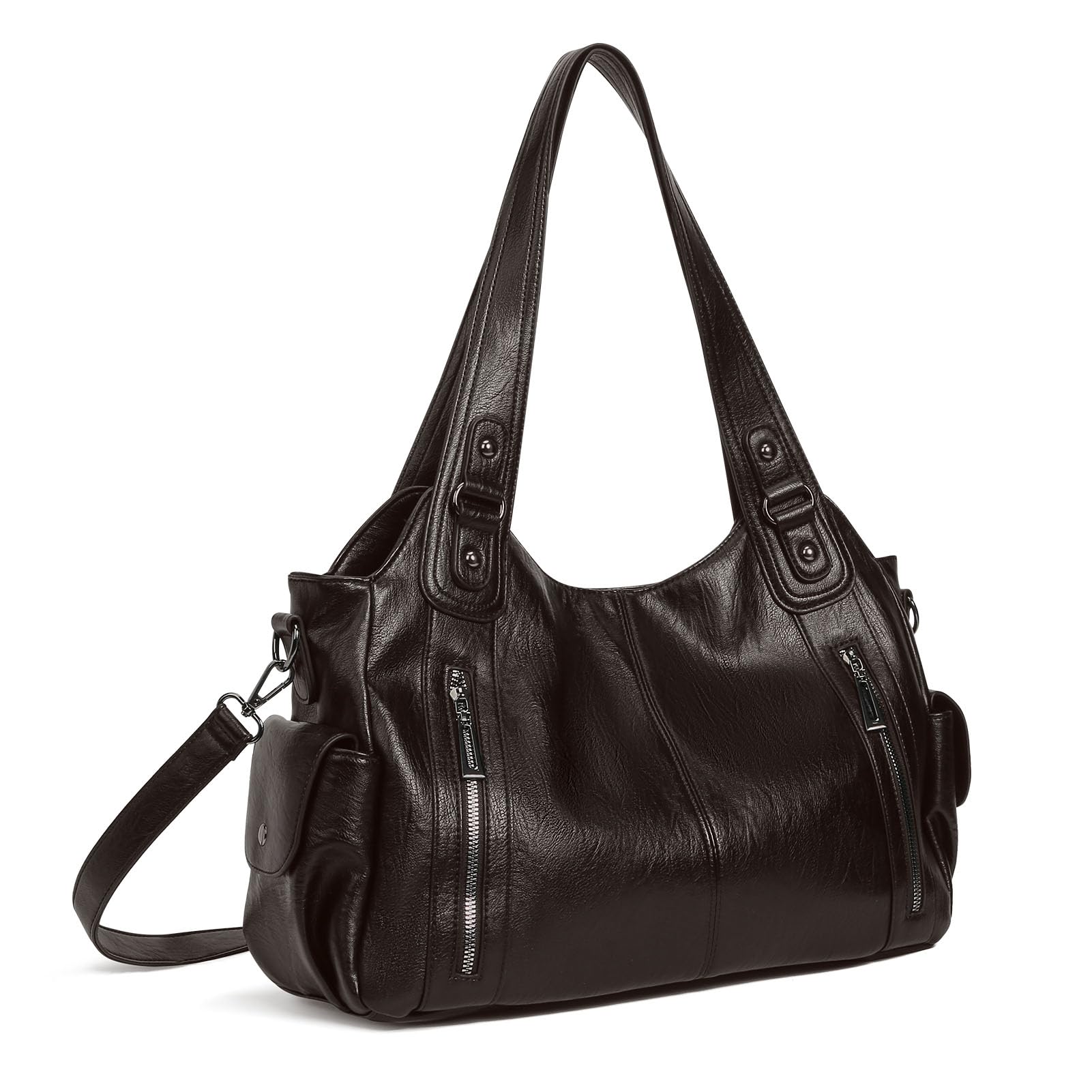 GSenhui Bolso de mano vintage para mujer, bolso de ciudad, holgado, grande, de piel sintética, estilo punk, bolso de hombro para mujer, para viajes, negro, B3-café, 40x25x15 cm