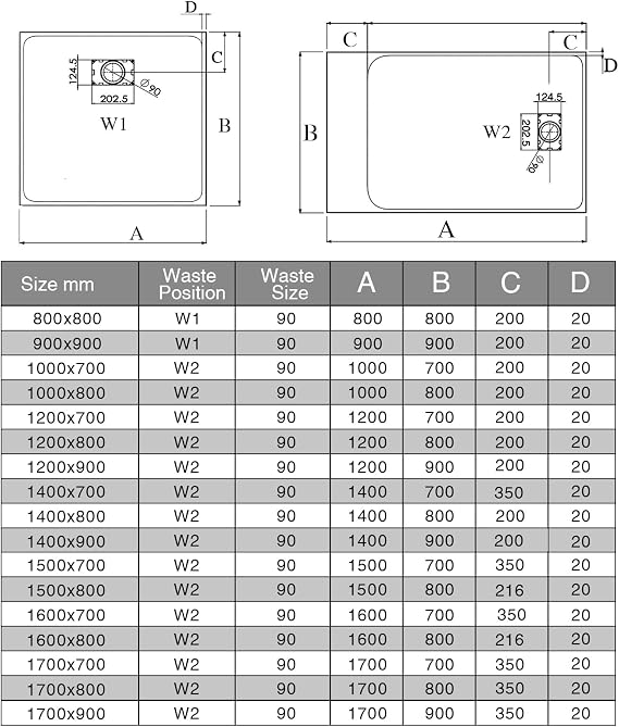1500 x 800mm Slate Effect SMC Composite Shower Tray, White | Anti-Slip Low Profile Resin-Based SMC Shower Base with Hidden Drain & Waste, Cuttable for Easy Installation