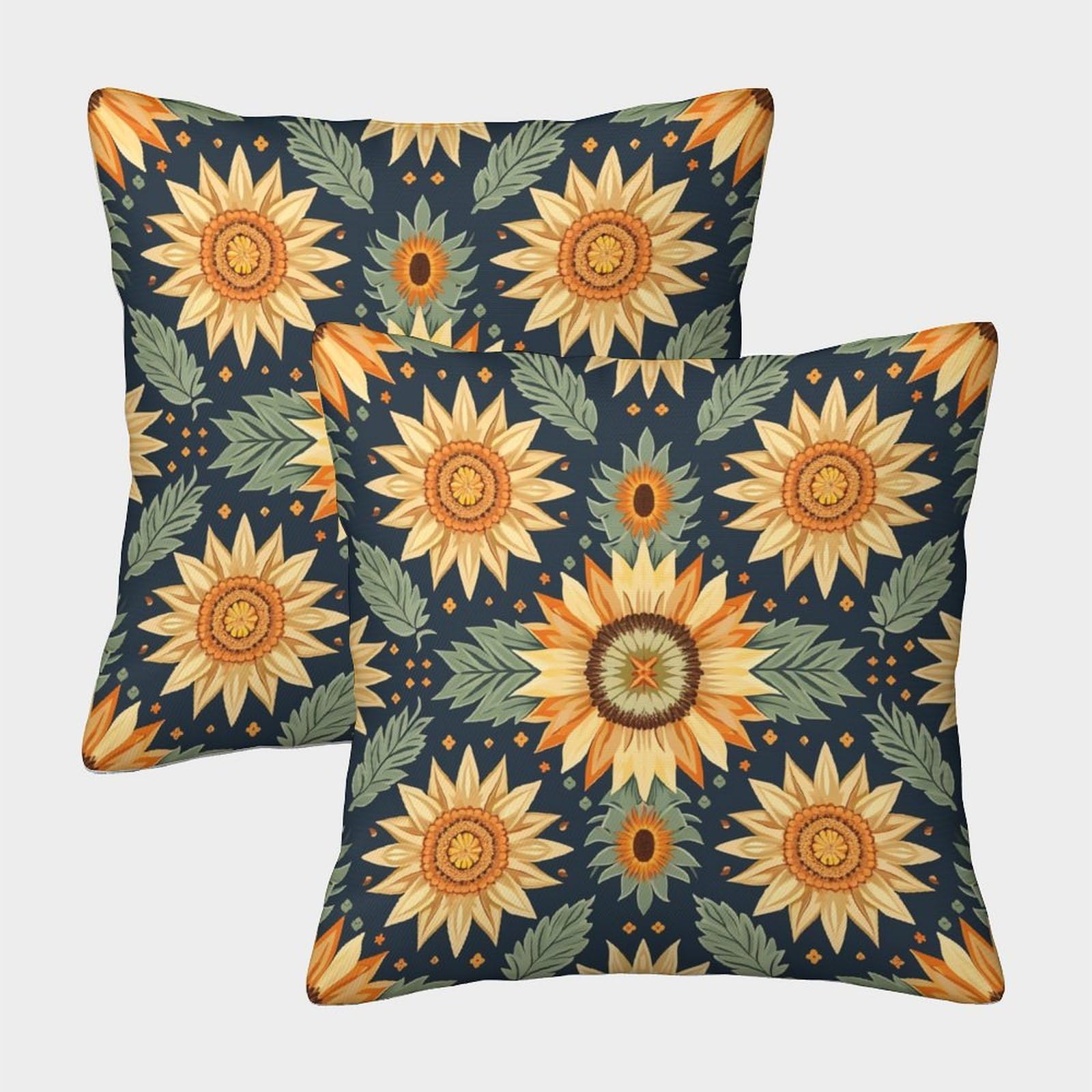 NoveAurora Sunflower Set of 2 Cushion Covers, Soft Cushion Case, Square Plant Pillow Cover Polyester Pillowcases for Bedroom Sofa Throw Pillow Case 50x50cm