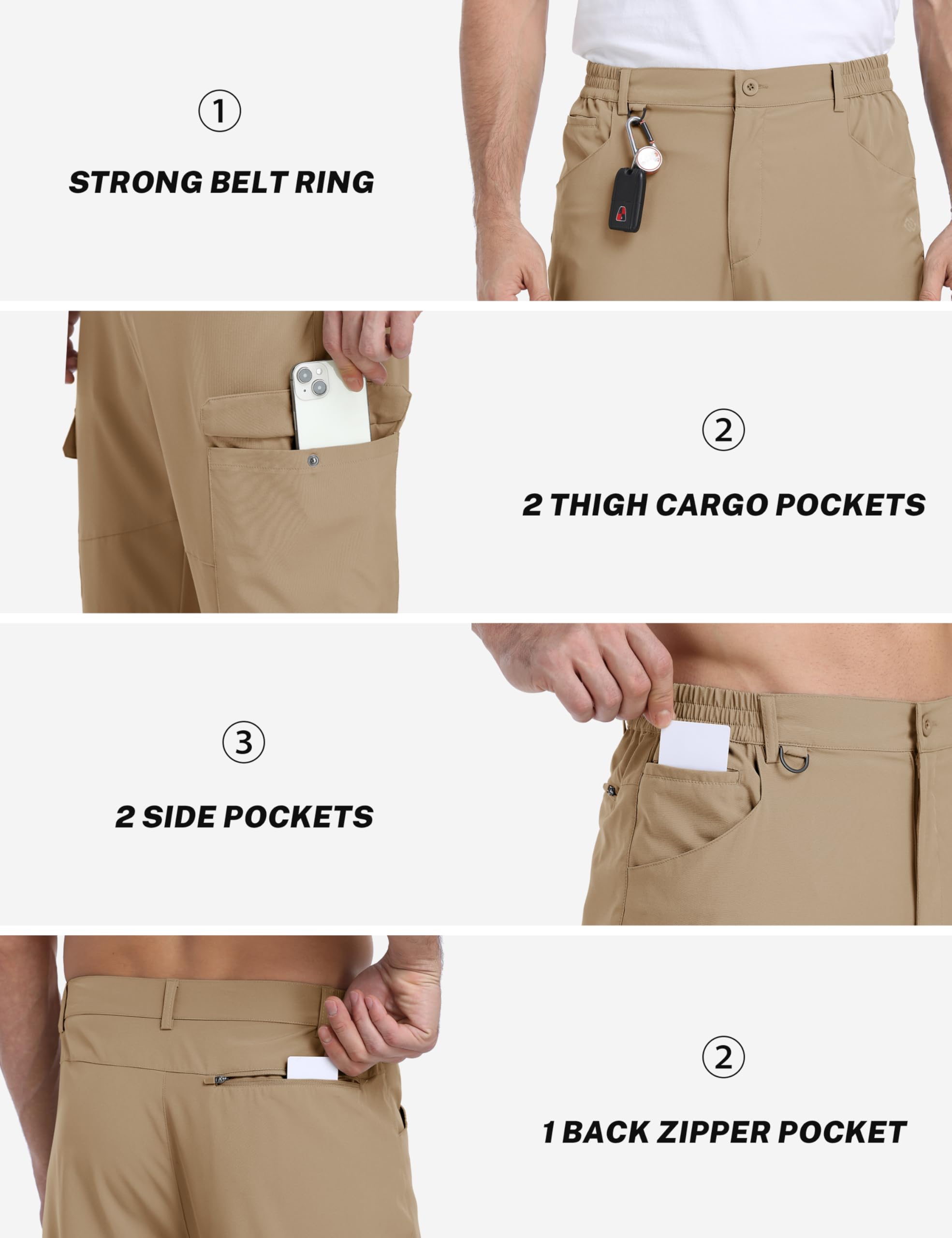 MoFiz Pantalon de randonnée léger pour homme - Séchage rapide - Pantalon cargo respirant - Pantalon fonctionnel avec 6 poches