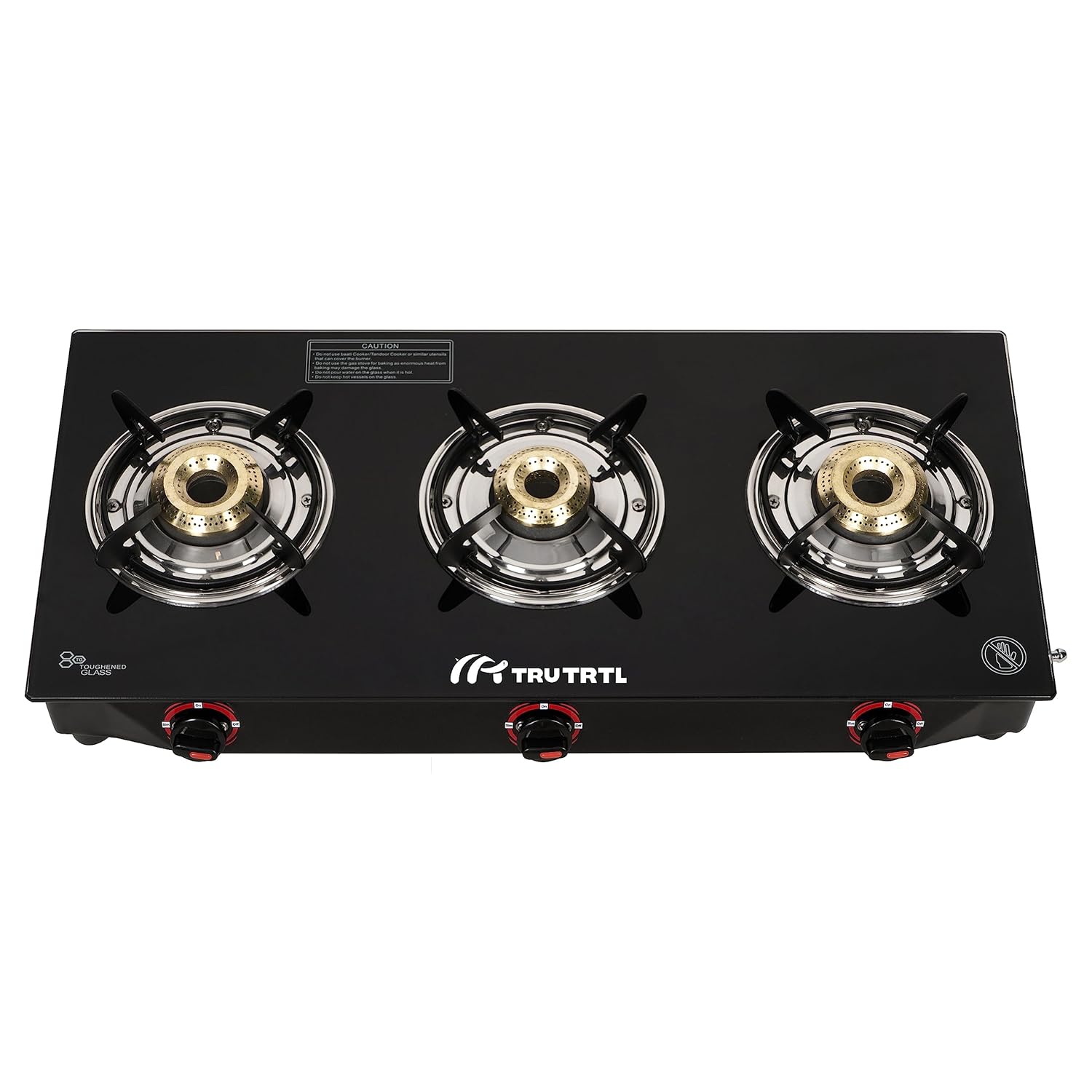 truTRTL Shakti Gas Stove 3 Burner Black Manual Ignition LPG Glass Top