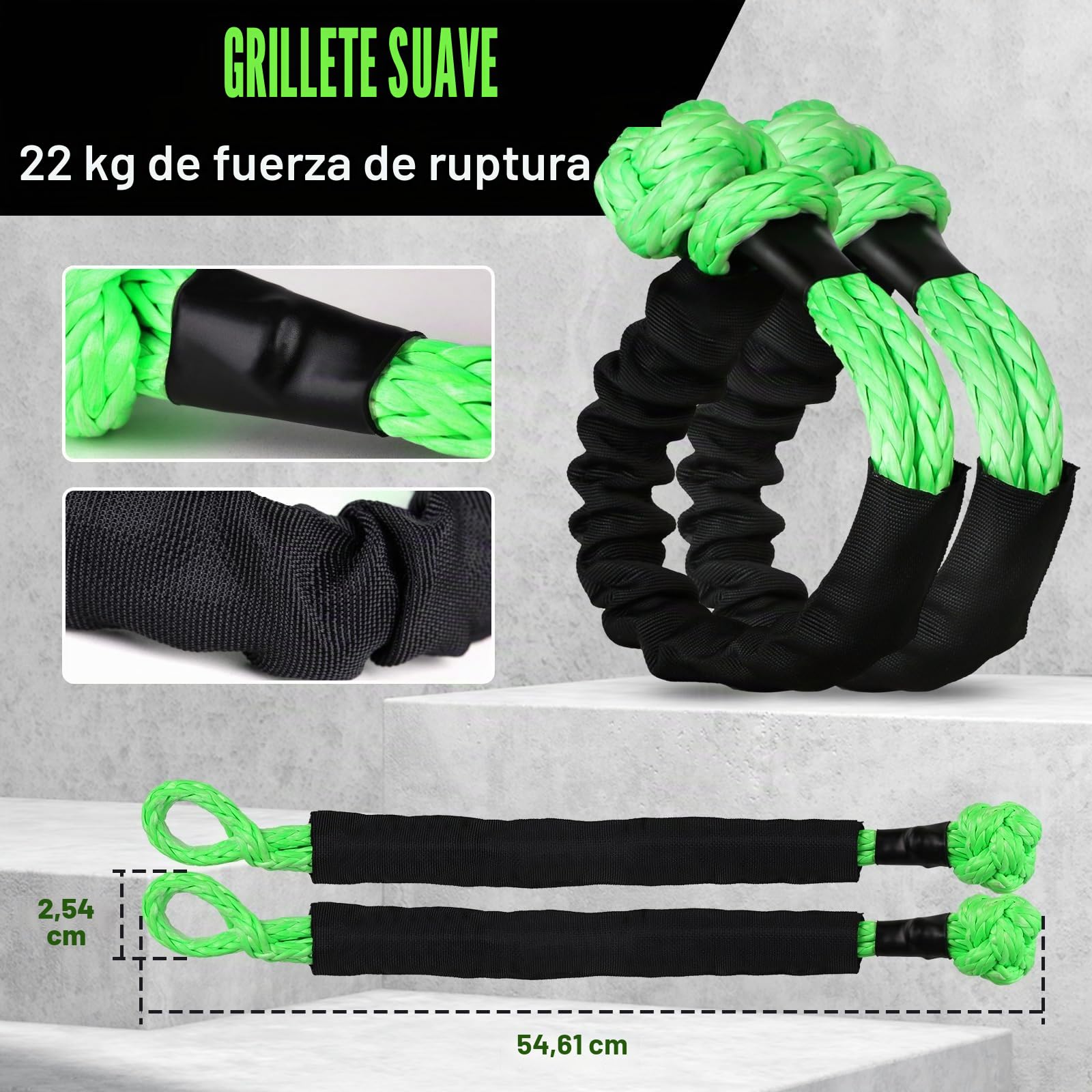 GODIAG Cuerda de Remolque para Coche Correa para Remolcar Vehículos con 2 Grilletes Suaves 1 par de Guantes de Algodón y Bolsa de Almacenamiento Cuerda de Recuperación para Coches Jeep Camión SUV, 9M
