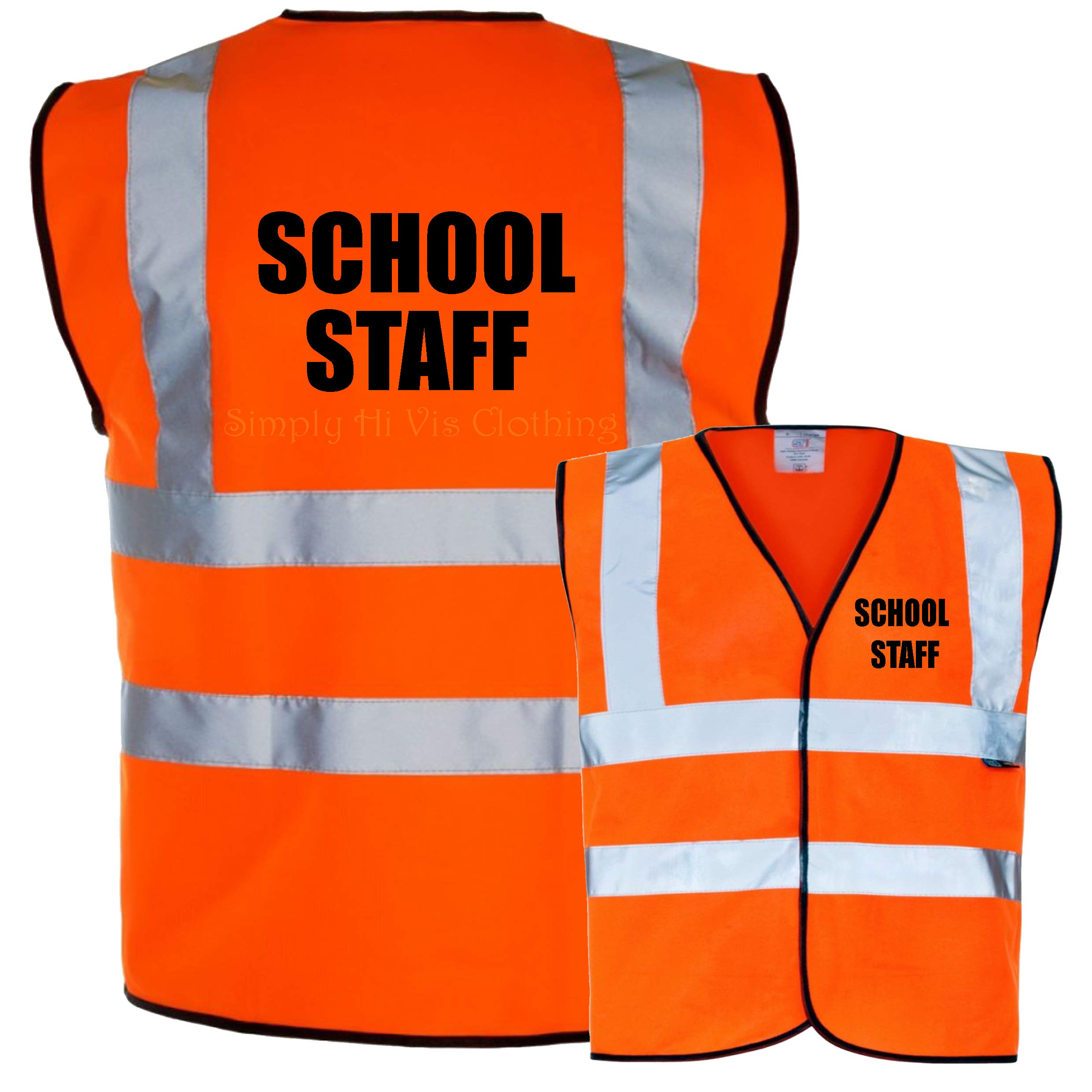 School Staff Printed in Black text on Hi Vis Safety Vest Hi Viz Waistcoat Supplied by Simply Hi Vis Clothing UK