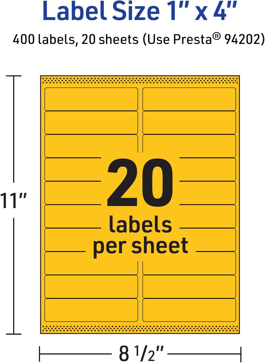 Avery Printable Rectangle Labels, Sure Feed Technology, 1" x 4", Bright Yellow Labels, Laser/Inkjet Printable, 400 Total, Great for Mailing and Cosmetics