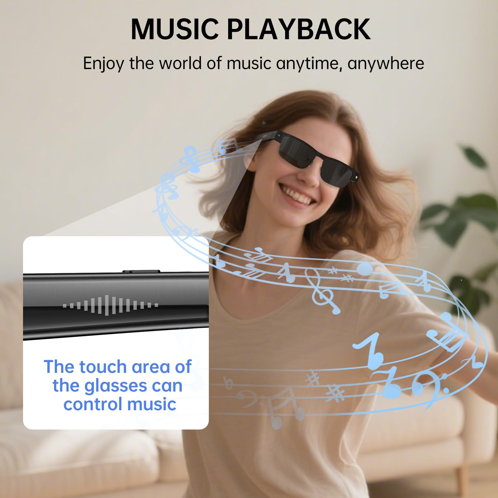 Gafas inteligentes Bluetooth con cámara HD, grabación 1080P, audio de oído abierto, micrófono ANC, música, llamadas y asistencia de voz con traducción, gafas de sol con protección UV para hombre mujer
