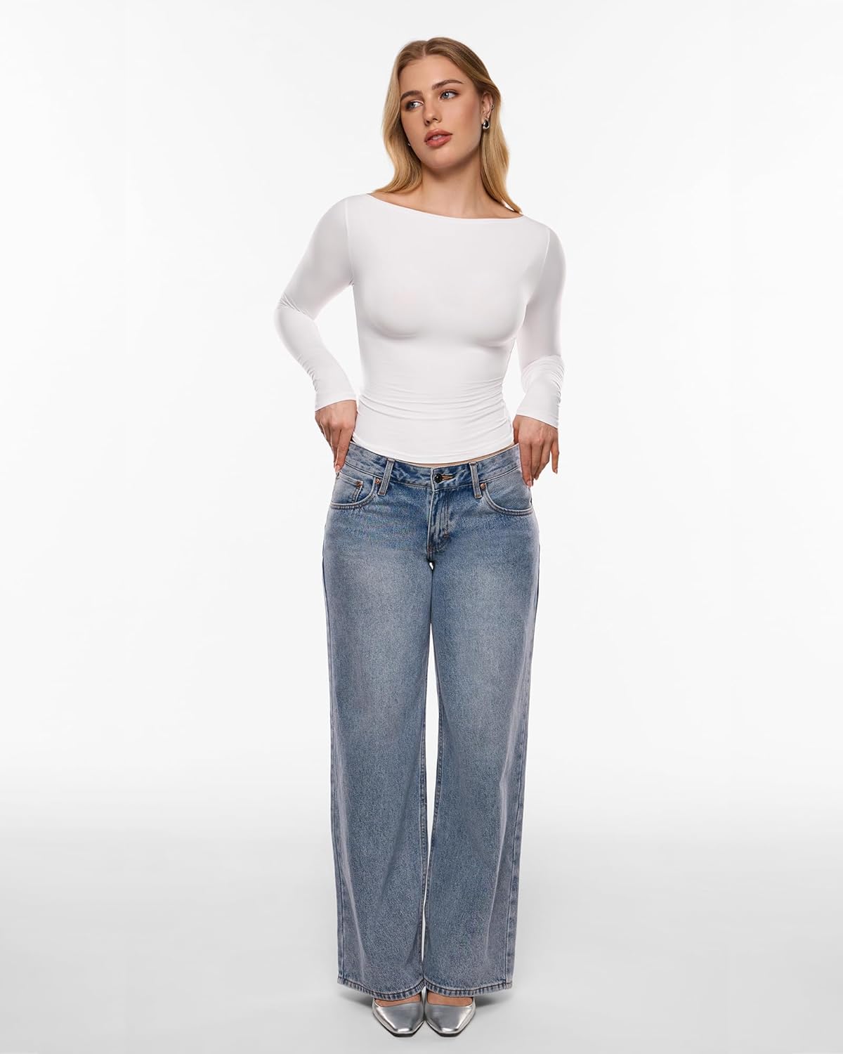 INLYRIC Women's Inbarely Ultra Long Sleeve Shirts Boat Neck Double Lined Going Out Tops Tight Fit Basic Tees - Image 2