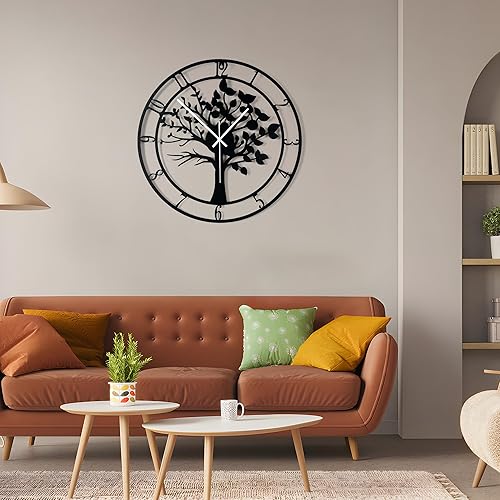 Miniatura 9 de Reloj de pared grande de 20 pulgadas con diseño de árbol de la vida para decoración de sala de estar, dormitorio, funciona con pilas, de metal,