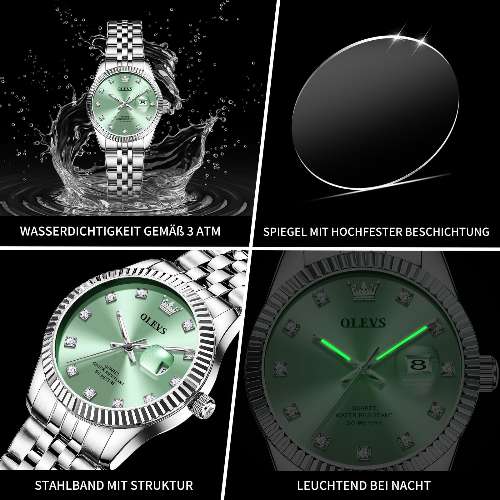 OLEVS Armbanduhr Damen,Elegante Edelstahl Damen Kleines Handgelenk Uhren mit Datum,Wasserdicht Diamant Damenuhr