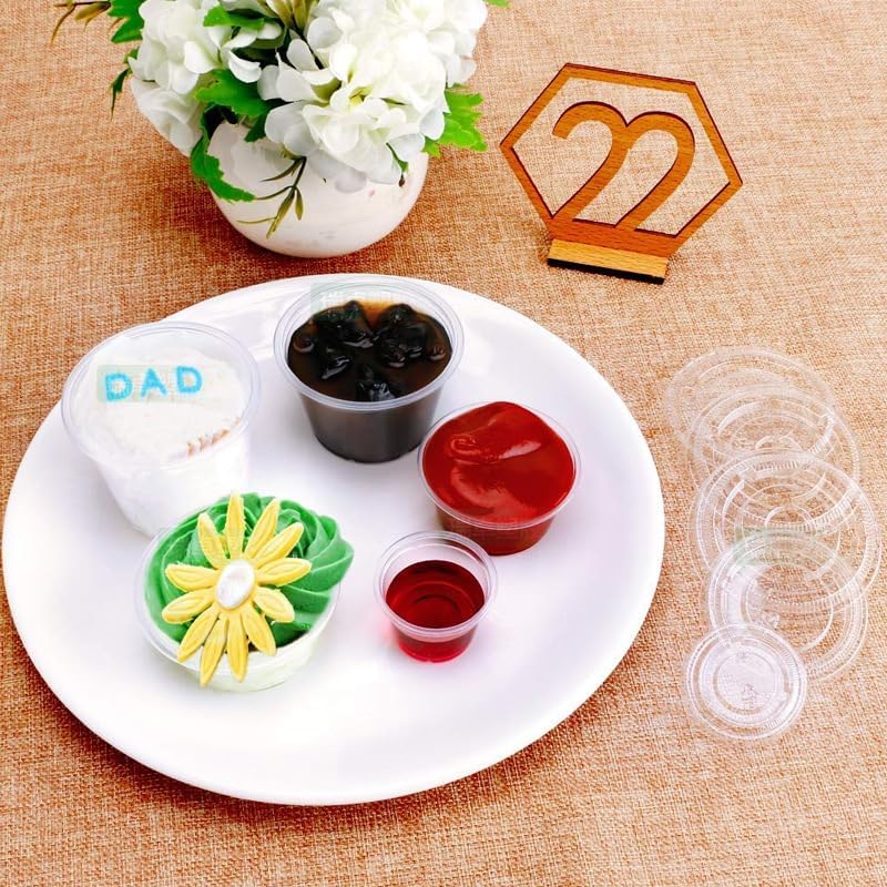 Generic 2 oz. Clear Disposable Plastic Portion Cups with Lids - 100 Count - Souffle & Jello Shot Cups - Perfect for Salad Dressing, Snacks, Dessert & More