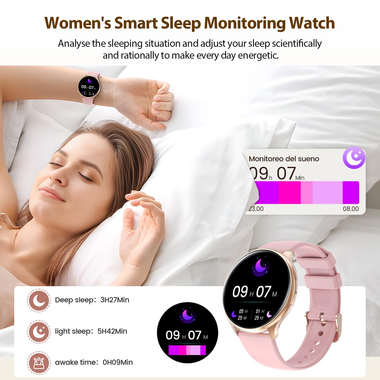 Smartwatch voor dames en heren met telefoonfunctie, 1,85 inch fitnesshorloge, smartwatch, 100 sportmodi, fitnesstracker met hartslag/SpO2/slaapmonitor, stappenteller, IP68 waterdicht, sporthorloge