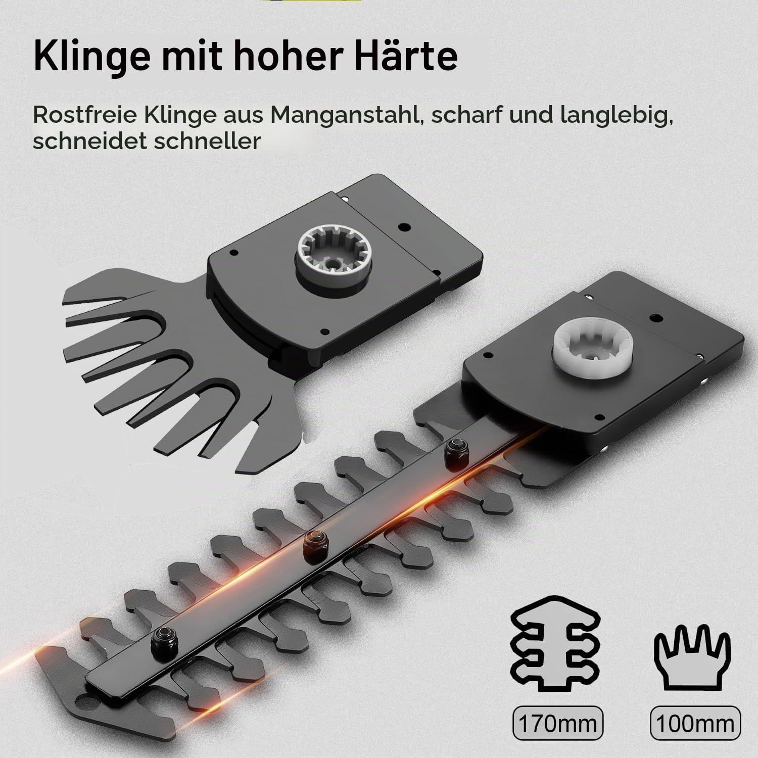 DEWINNER Akku Gras- und Strauchschere, 7,2 V 1,5 Ah Lithium, 170 mm Schnittlänge,Messerabstand 100 mm,Strauchschere Grasschere