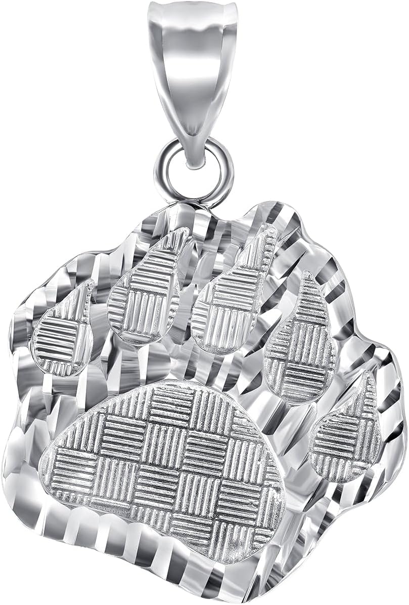 Takar Sterling Silver Dainty Diamond-Cut Dog Paw Print Pendant Necklace, Dog Memorial Necklace For Women, Gift for Dog Pet Lover, Animal Silver Jewelry for Men and Women Made in USA