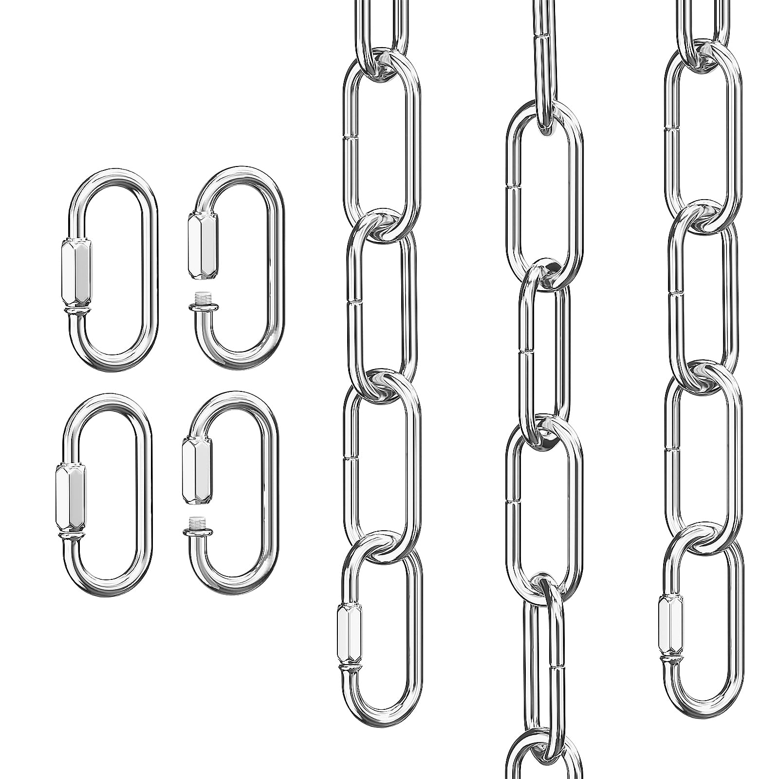 garini 6 Feet Silver Light Fixture Chain, Adjustable Metal Pendant Chandelier Chain Extension with Detachable Link, Maximum Load is 66 Pounds, 2 Pack