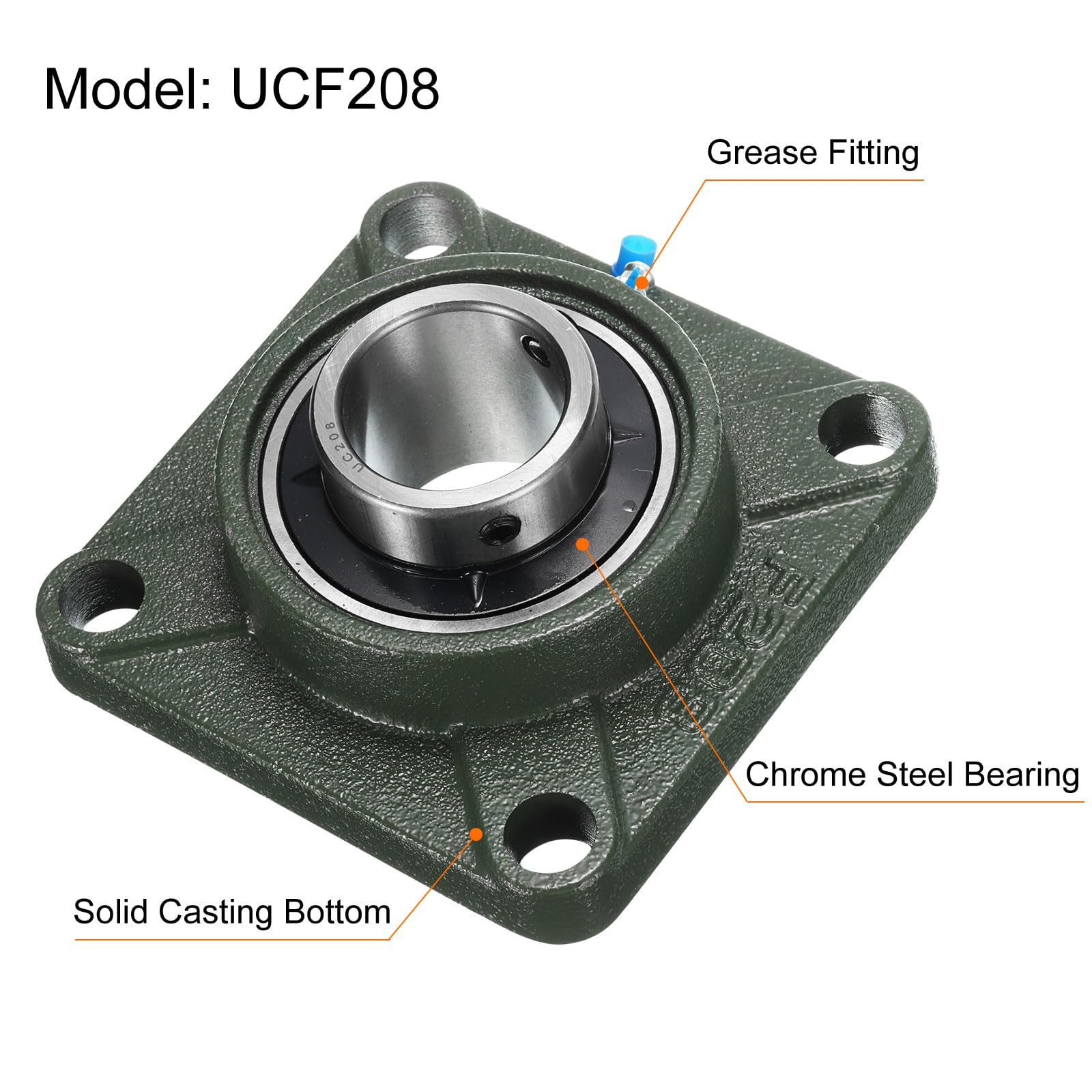 uxcell 2 cuscinetti UCF208 con foro da 40 mm, autoallineamento, base in ghisa solida, flangia quadrata montata su cuscinetti in acciaio cromato