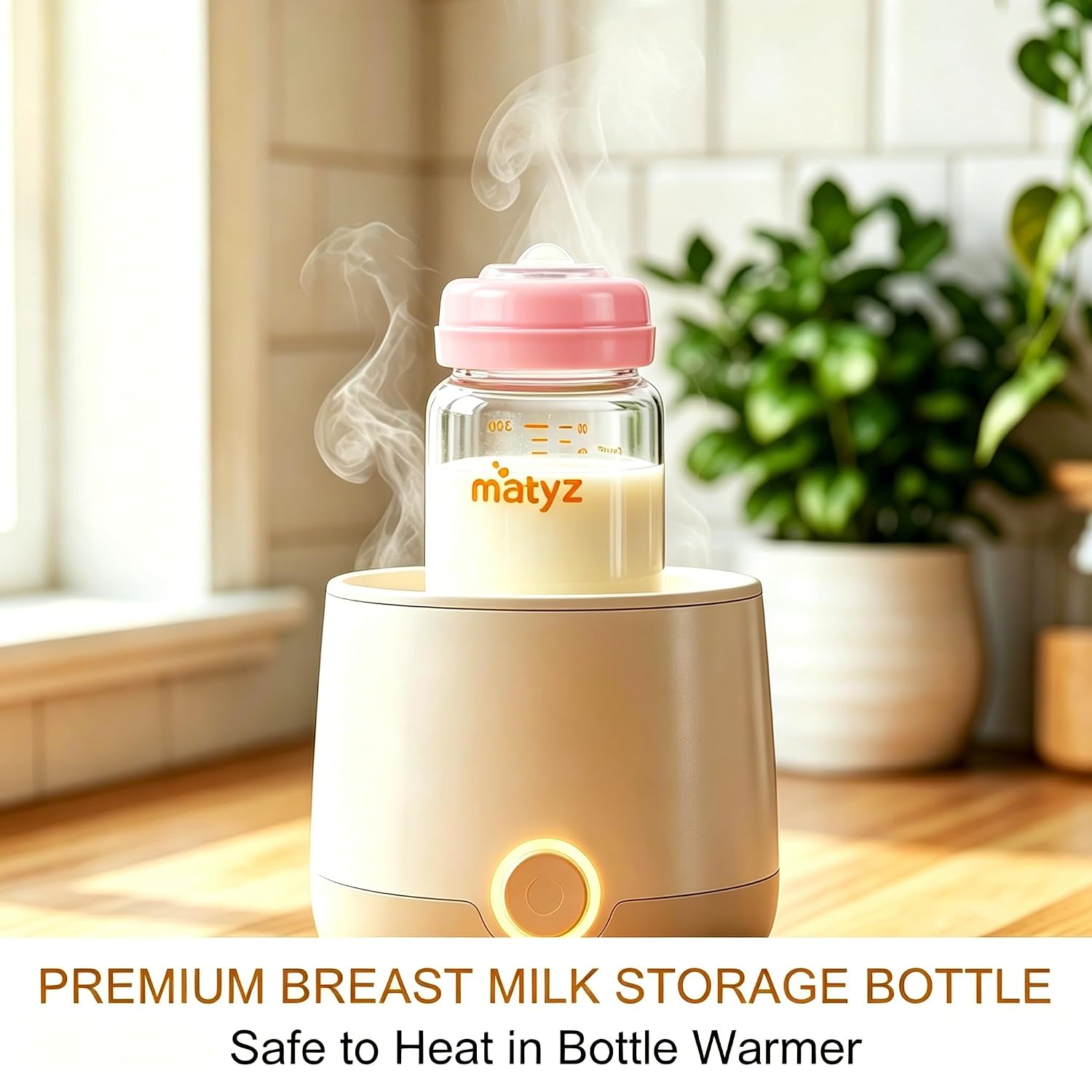Matyz Glass Breastmilk Storage Set, 4 Pack 10oz, Compatible with Spectra Medela Philips Avent Pumps, Wide-Mouth Leakproof Containers for Freezing & Feeding, BPA-Free (Pink Lids)