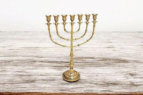 Miniatura 4 de Menorá de latón para velas y aceite | Arte de Judaica religioso y decorativo de mesa | 15 pulgadas de alto | Lámpara de 7 ramas | Menorá resistente