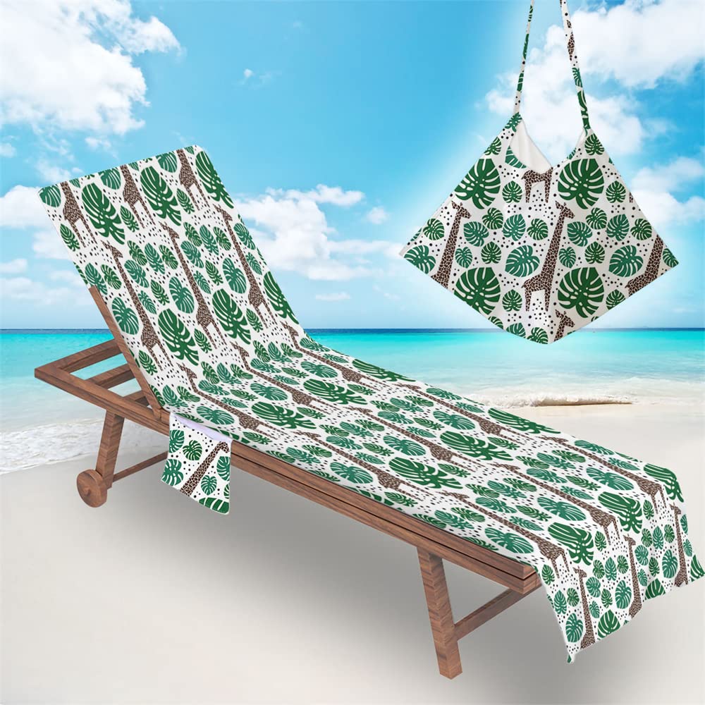RRrawgff Beach Chair Cover Towel Classic Argyle Diamond Check Beach Towel Lounger Bags with Pockets, Fitted Microfiber Sunbed Towels Summer Outdoor Sun Lounger Towels (73x210cm,Monstera)