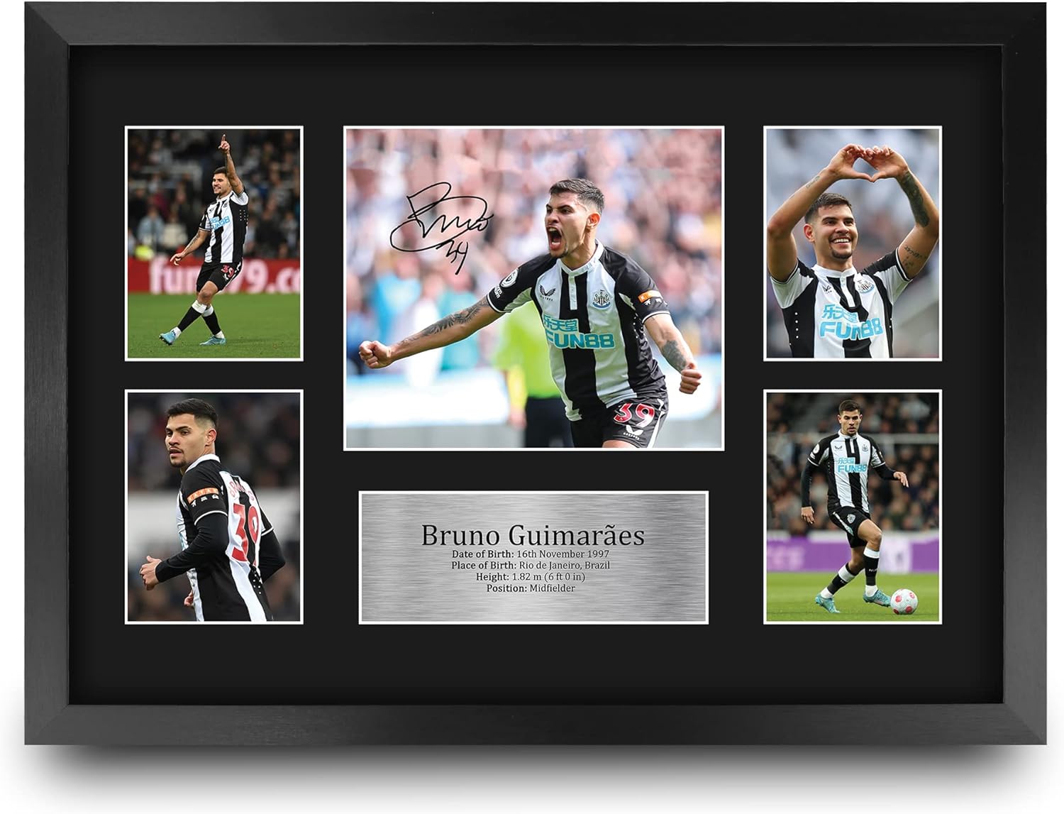 HWC Trading Bruno Guimaraes Newcastle United 16 x 12 inch (A3) Printed Gifts Memorabilia Signed Autograph Photograph Display for Football Fans and Supporters - 16" x 12" Framed