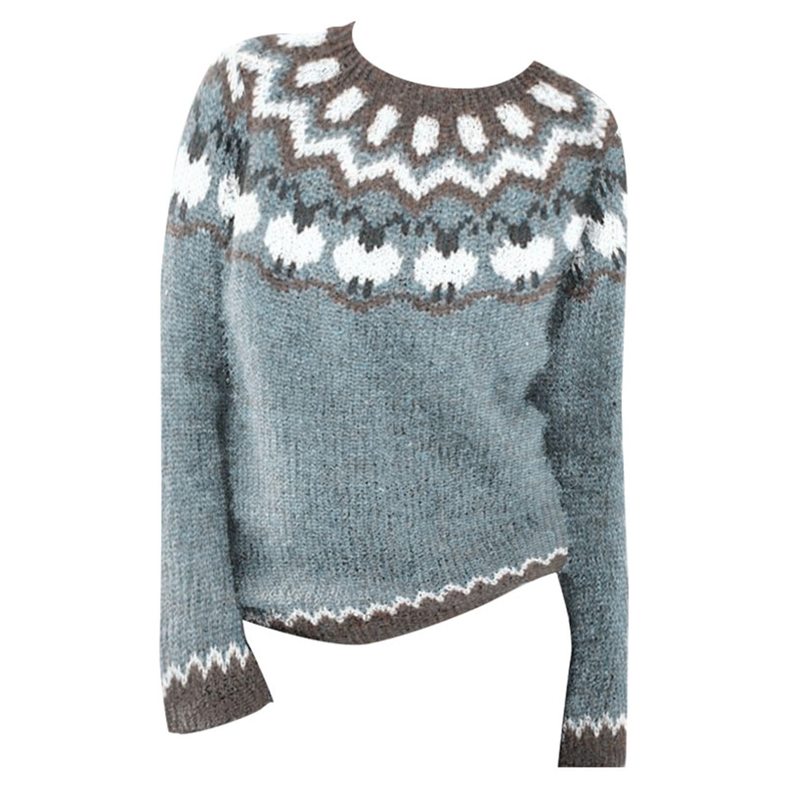 Norweger Pullover Damen Original - Fair Isle Weihnachtspullover Damen Lustig Isländer Pullover Oversize Strickpullover Ugly Weatershirt Klassisch Oberteil Sweatshirt Winter Warm Langarmshirt