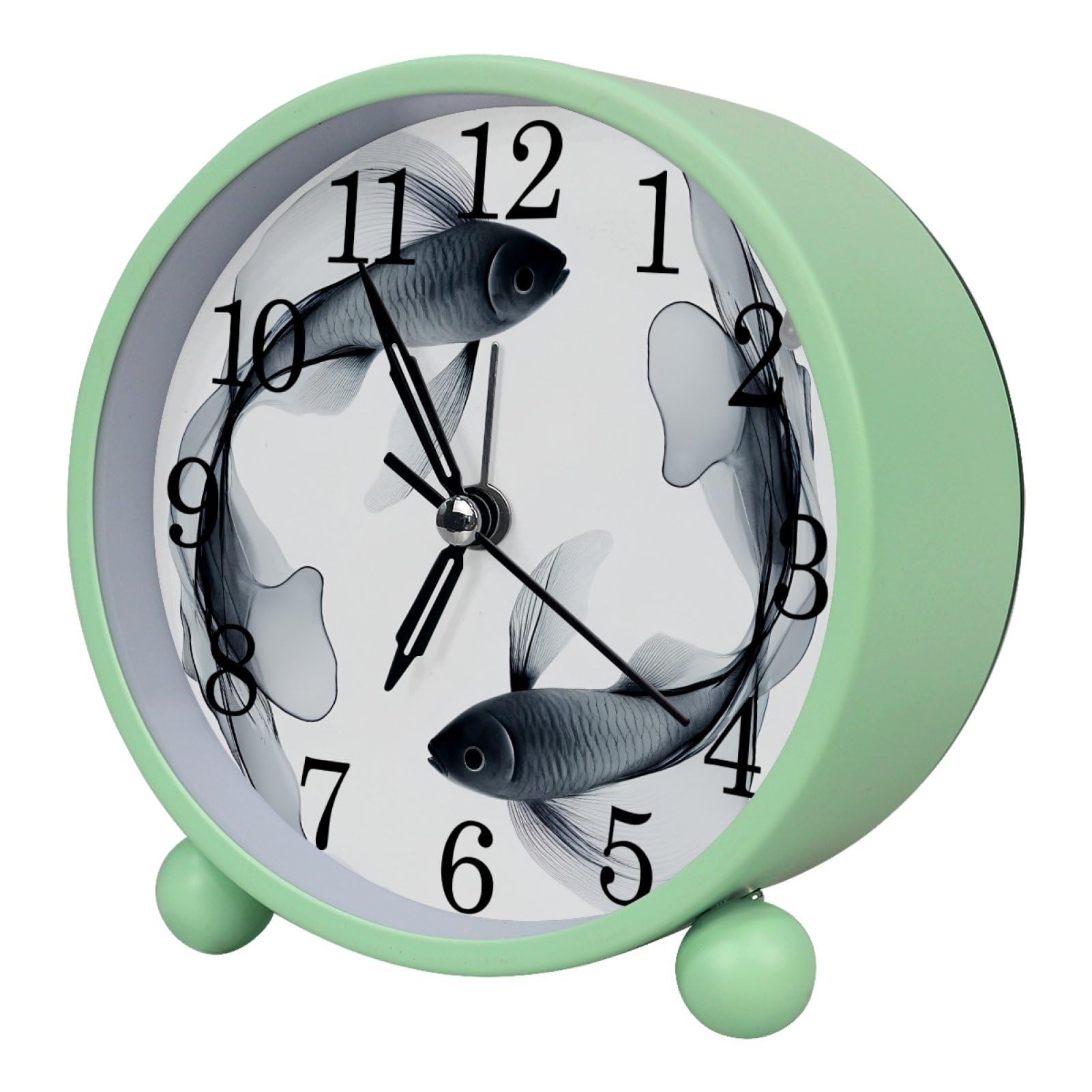 etoenbrc Yin Yang Watercolor Fish Alarm Clock,Small Battery Operated Clock, Slient Plastic Table Clock for Living Room Bedroom and Office Decor
