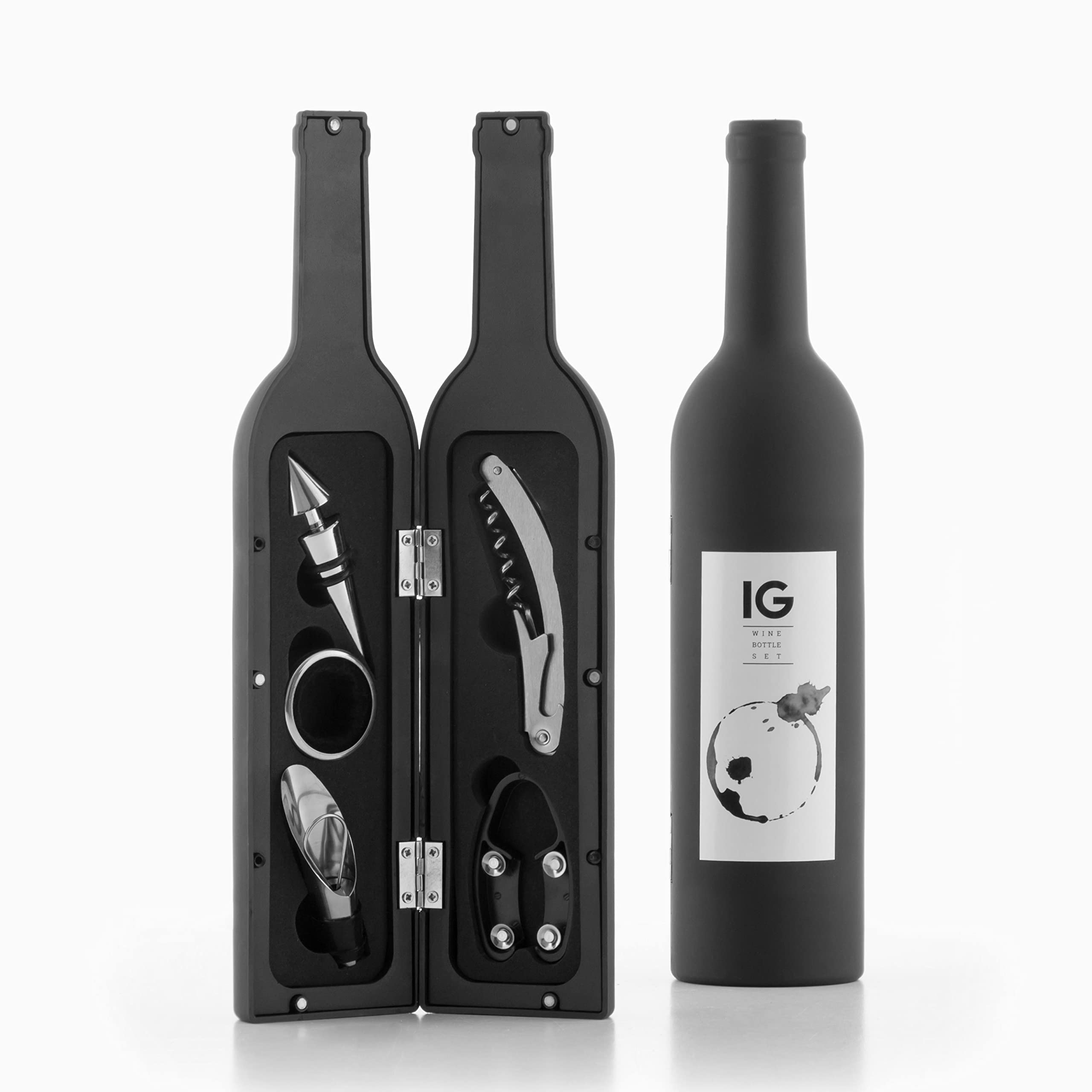 InnovaGoods - Boîte à Bouteille de Vin 5 Pièces, Design Élégant et Original, Set d'Accessoires pour Vin, Fermeture Magnétique, N