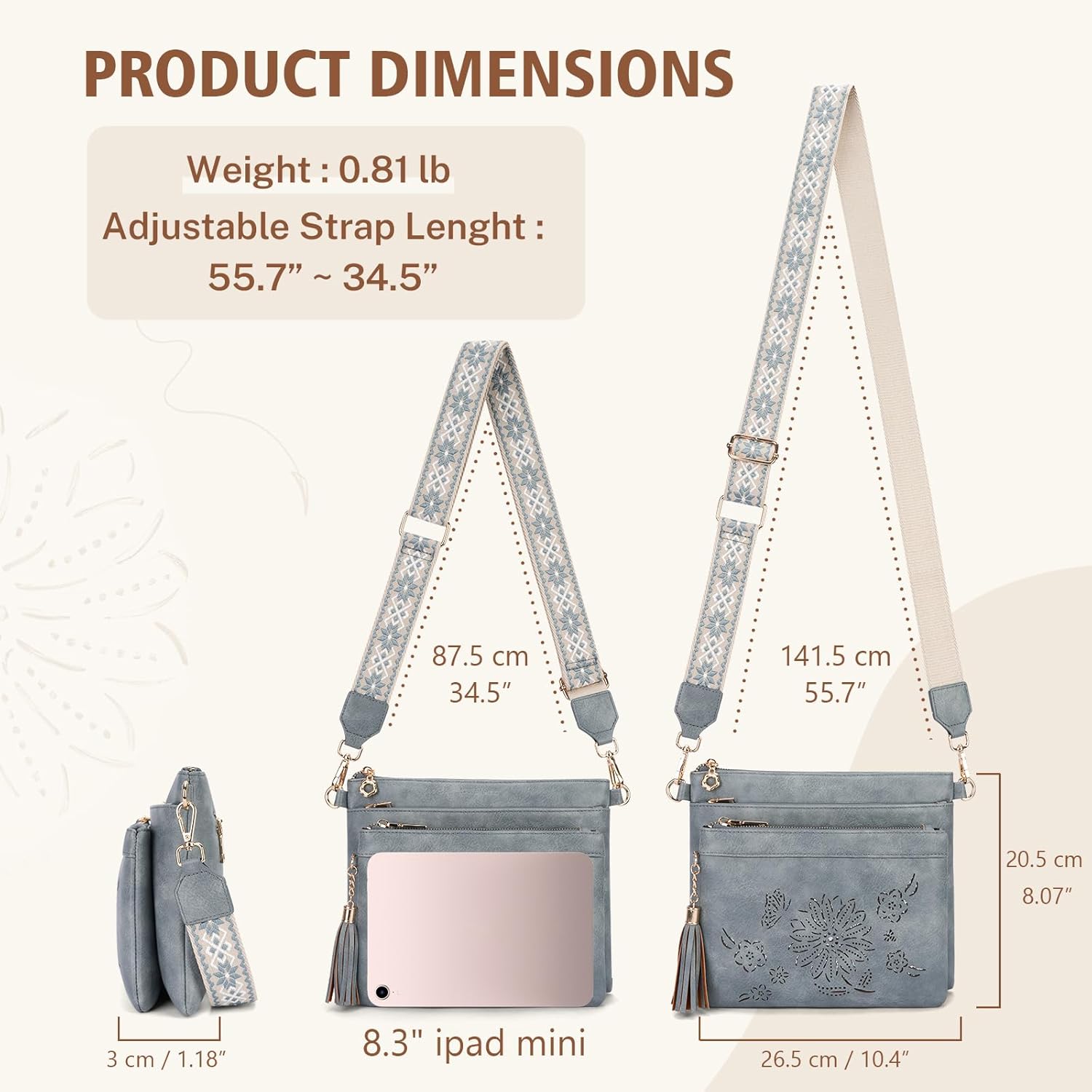 Crossbody Bags for Women Designer Leather Cross Body Purses Multi Pocket Shoulder Handbags with Wide Strap - Image 6