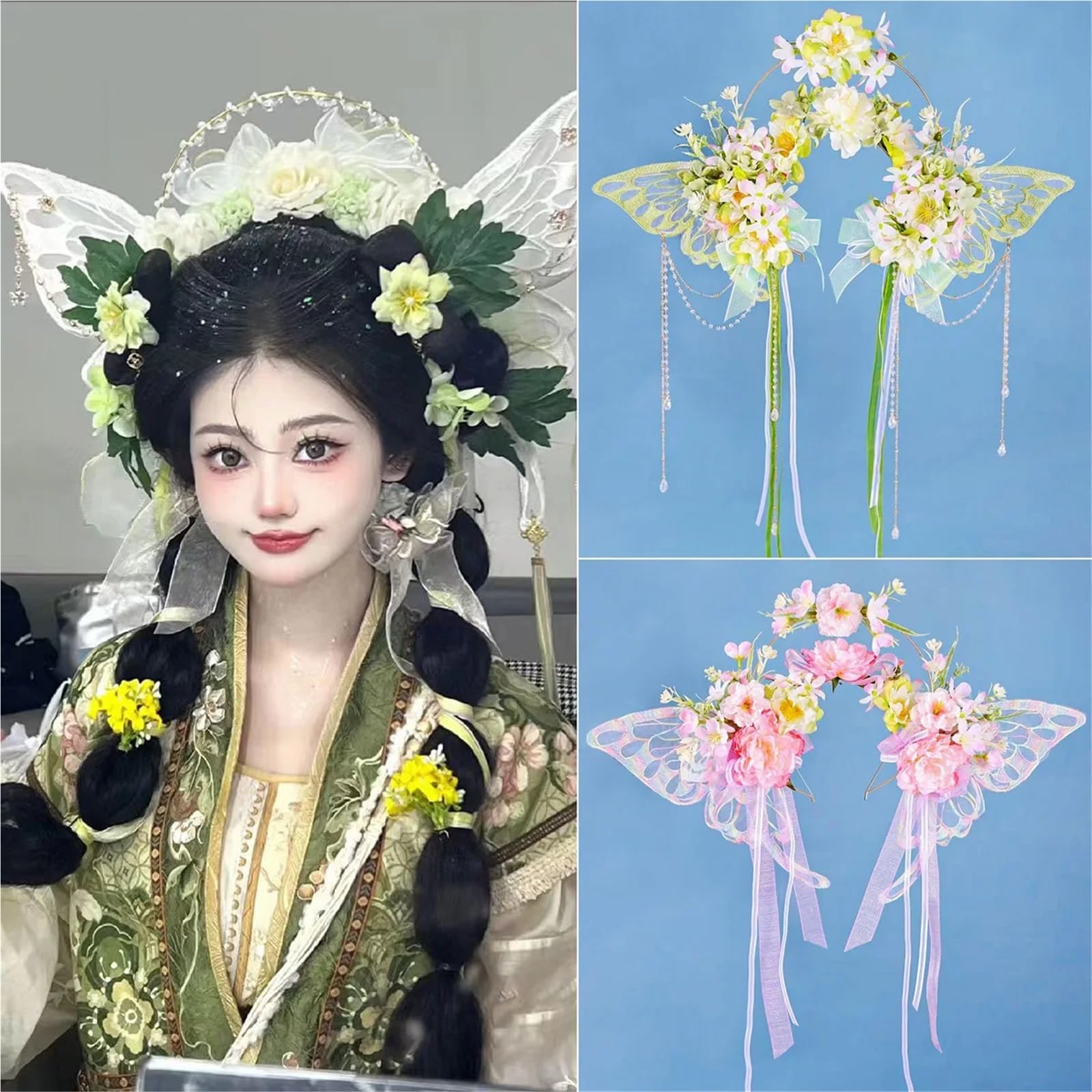 Blumenkranz Haare Simulation Blumenkranz Frauen Schmetterling Blumen Kopf Hoop Braut Künstliche Anti-Rutsch-Hochzeit Girlande Zubehör(Color4)