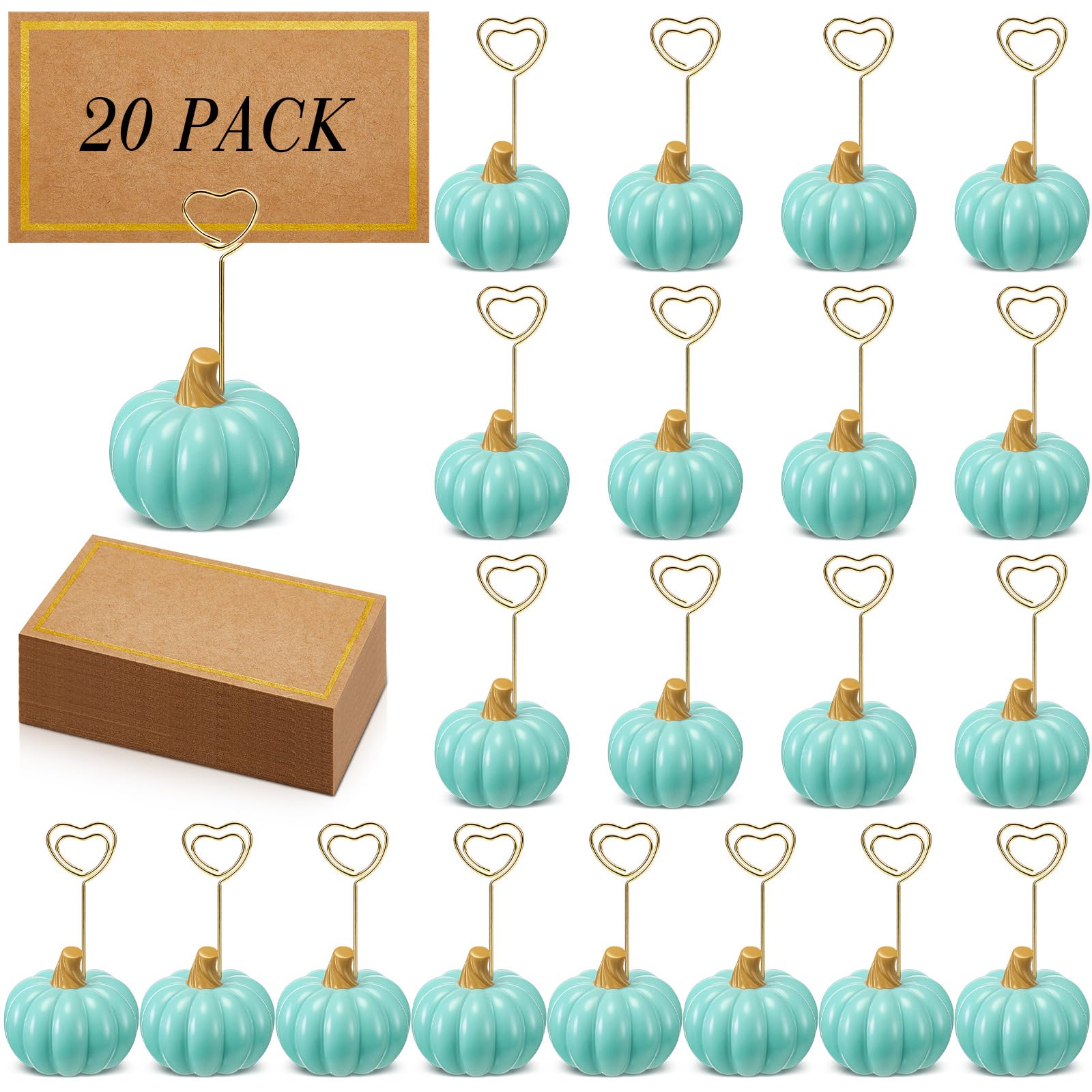Qeeenar 40 Pcs Thanksgiving Pumpkin Place Card Holder with Fall Cards Green