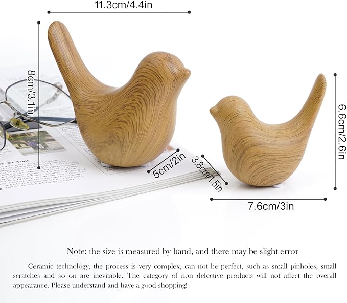 Set de 2 Pájaros Decorativos de Cerámica Imitación Madera Notakia miniatura 3
