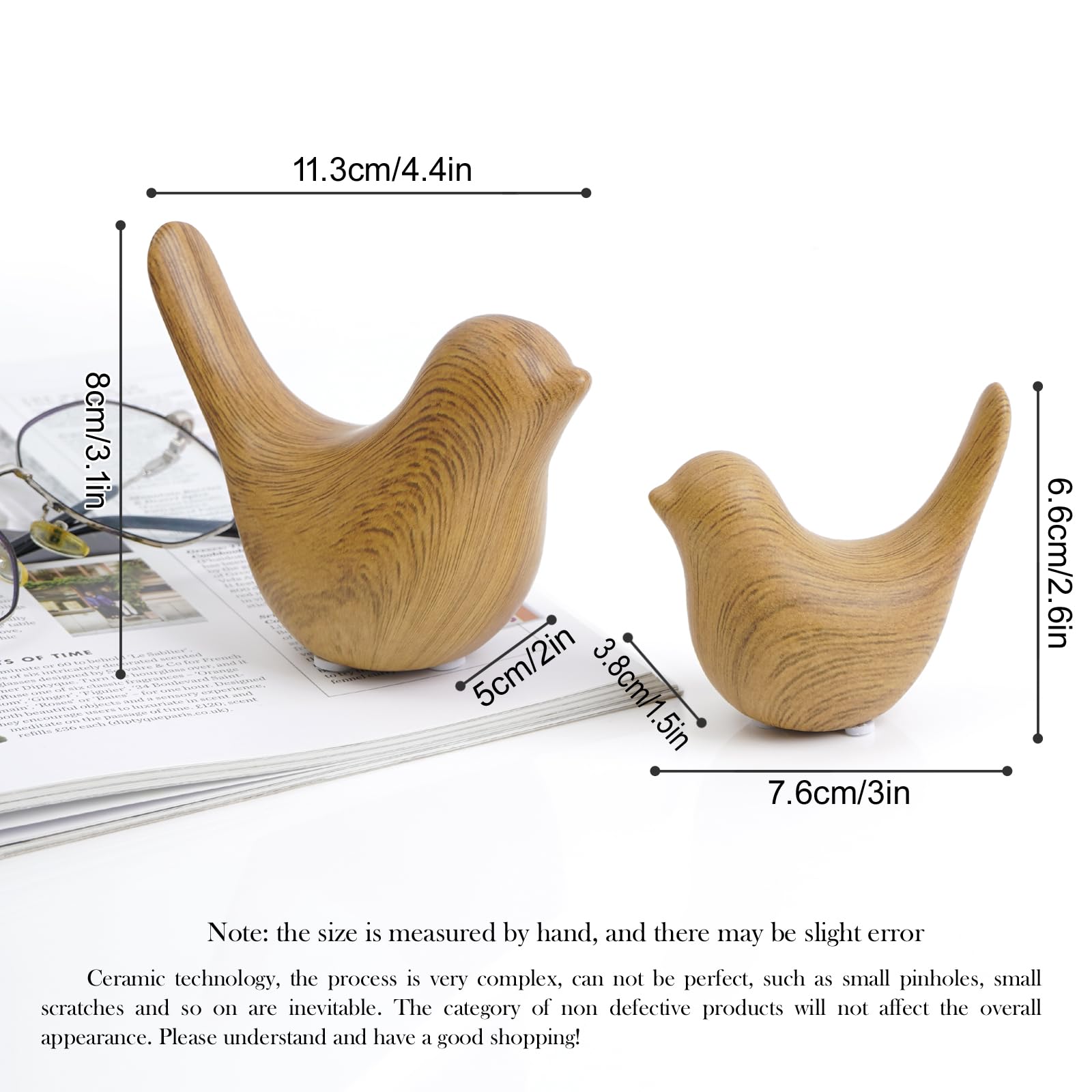 Notakia Gaobei Statuen für kleine Vögel, Heimdekoration, moderner Stil,dekorative Ornamente für Wohnzimmer, Schlafzimmer, Büro, Schreibtisch, Schränke (2 Holzmaserung)