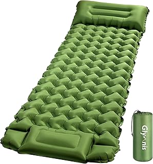 Glymnis Isomatte Camping Aufblasbare Luftmatratze mit Fußpresse Pumpe und Kissen, Wasserdicht Luftmatratze Outdoor, Anti-Ripstop Schlafmatte für Wandern Reisen Camping