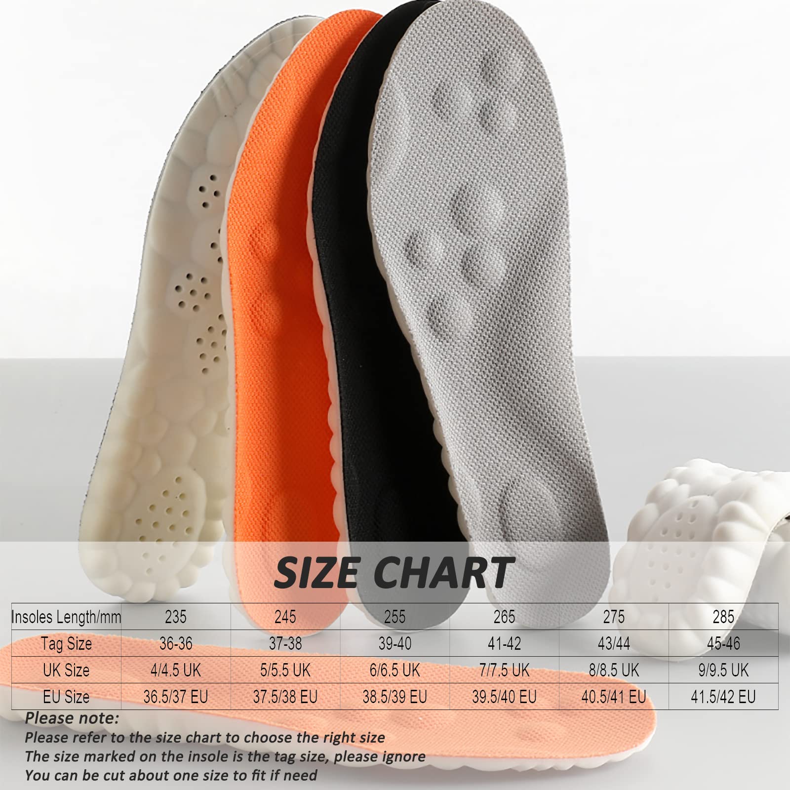 Solette in Memory Foam con supporto per l'arco plantare per donne e uomini, inserti per scarpe da ginnastica, scarpe sportive e stivali, traspiranti e ammortizzanti(40.5/41 EU,Nero)