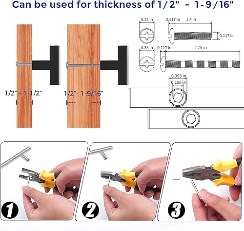 Miniatura 4 de Ravinte Paquete de 3 pomos cuadrados negros para gabinete, tiradores cuadrados de 2 pulgadas, color negro mate, manijas de gabinete de cocina de un