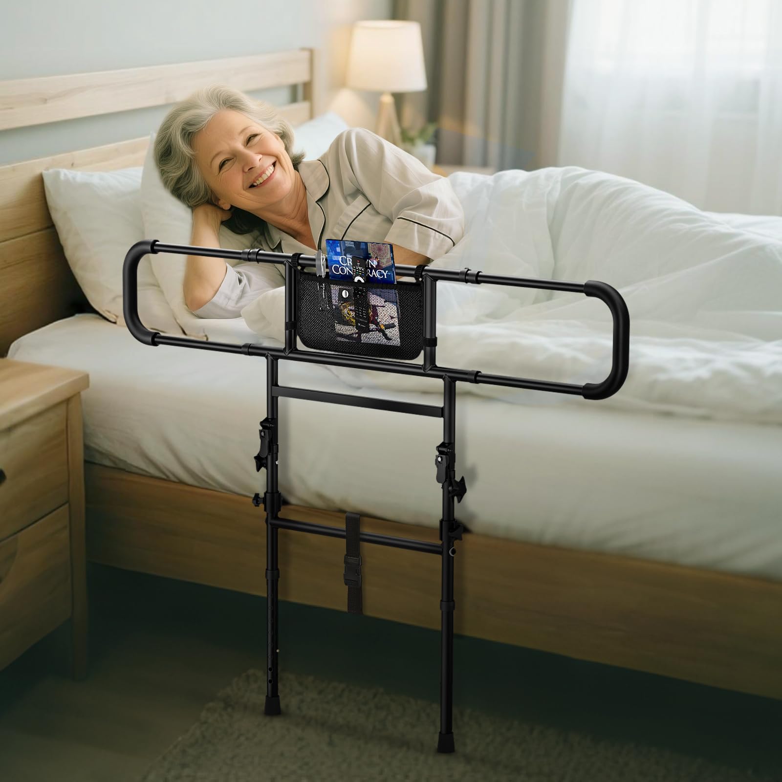 FORTEMOTUS Sponde Letto Anziani, Barriera Letto con Regolabile Sponde Ribaltabile, Borsa, Anticaduta y Supporto per Alzarsi dal Letto per Adulti, Disabili (Spessore Materasso 15-40 cm)
