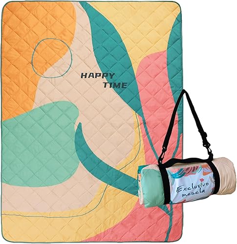 Exclusivo Mezcla Mantas de picnic impermeables de 3 capas de 60 x 80 pulgadas, manta de playa grande a prueba de arena, manta plegable al aire libre