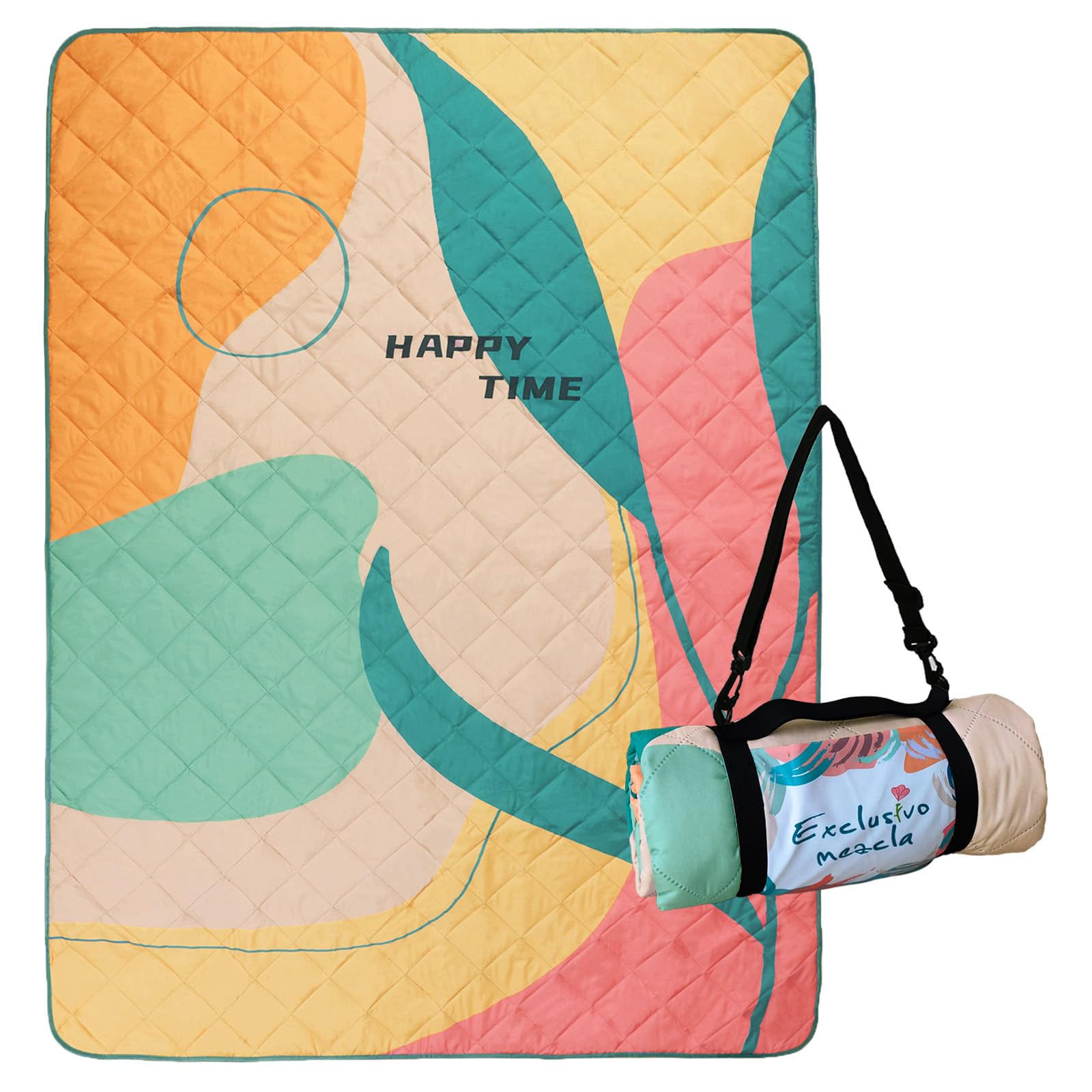 Exclusivo Mezcla Waterproof Picnic Blanket 60x80 Inches Large Multicolor Floral Polyester Sandproof Modern Camping Blanket