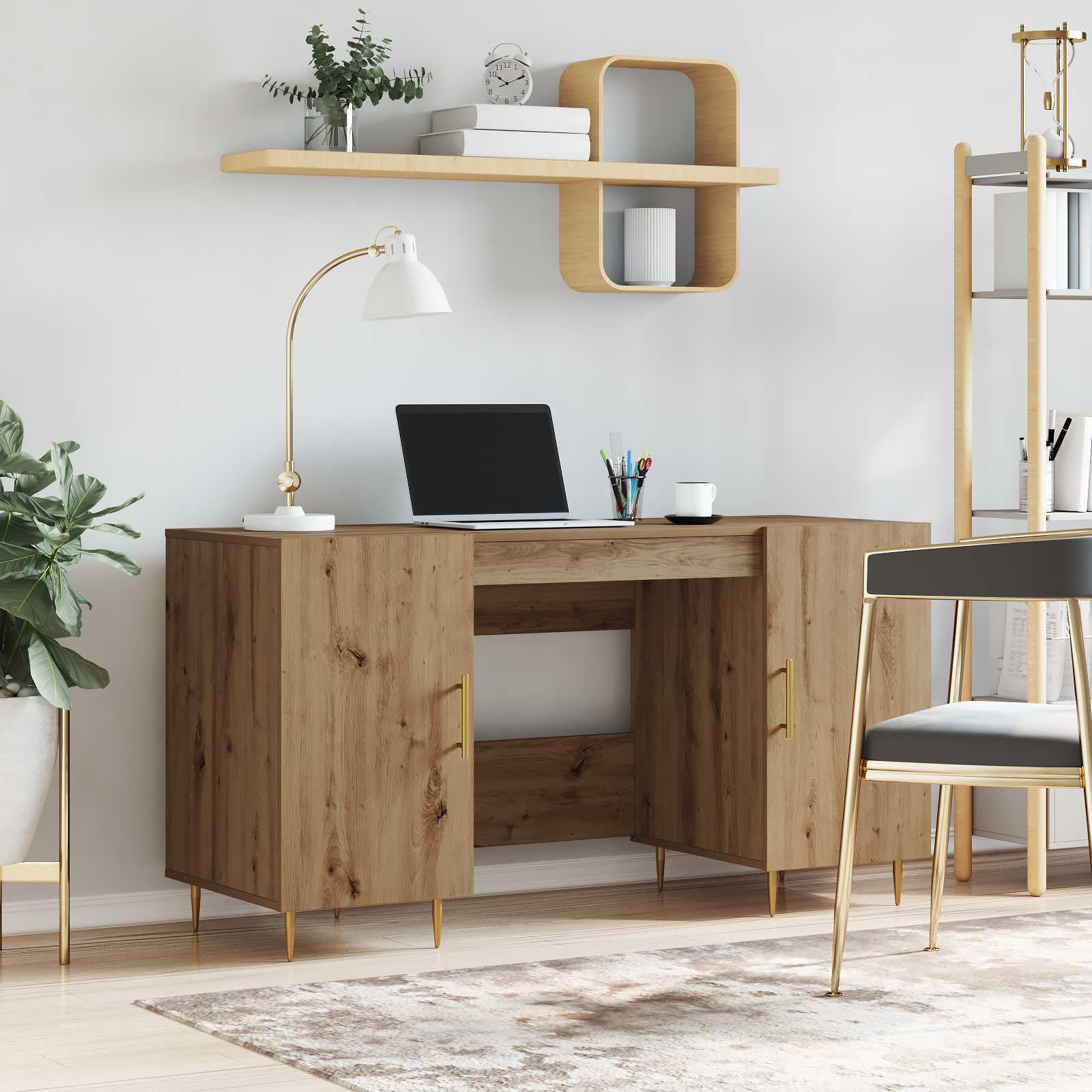Bureau chêne Artisanal 140 cm parfait pour le télétravail et l'étude à la maison