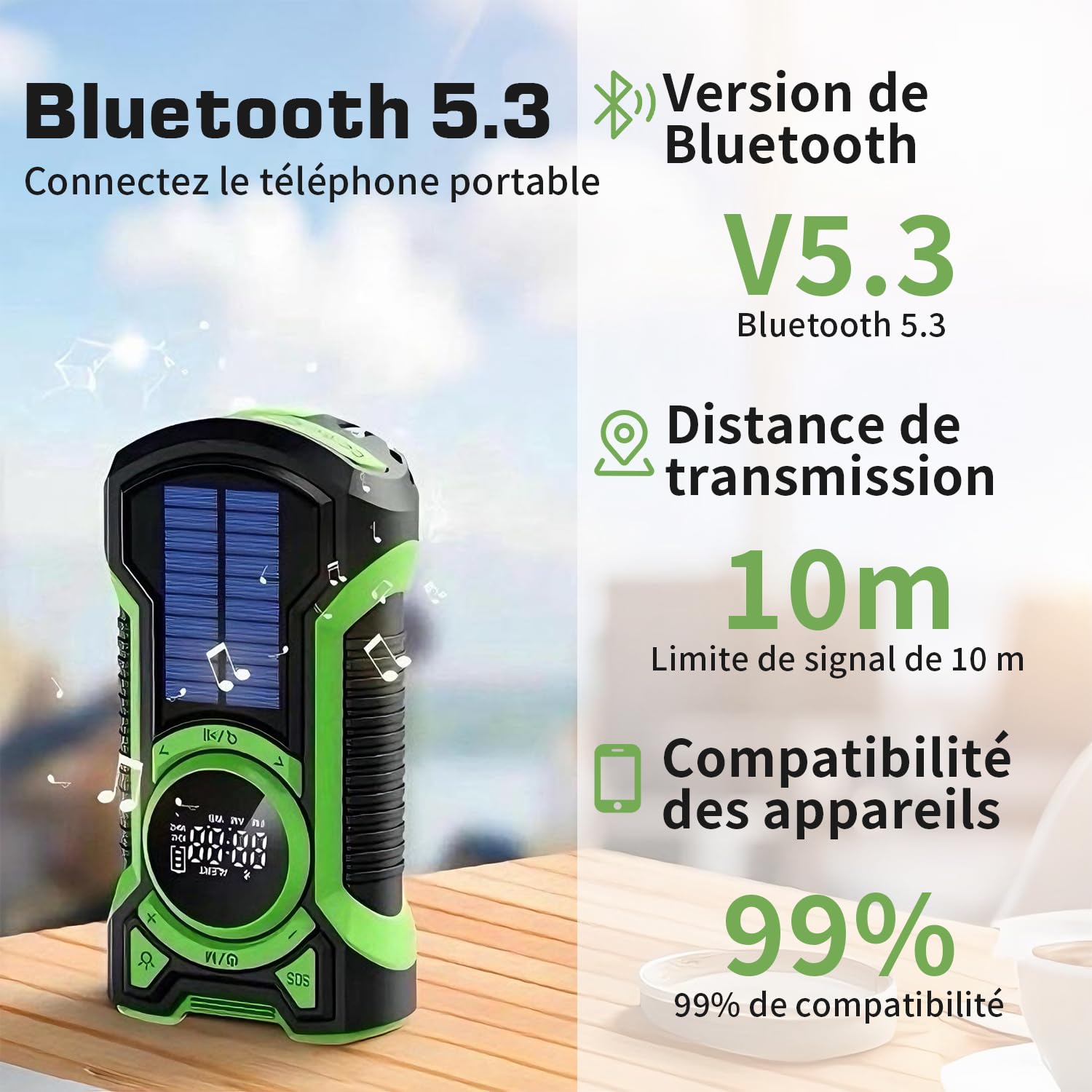 Radio de Survie d'urgence Rechargeable 5 000 mAh, étanche IPX5, Radios Portable FM/AM, Solaire d'urgence avec Manivelle, Idéale pour Les Urgences, Les Pannes de Courant et Le Bluetooth Domestique