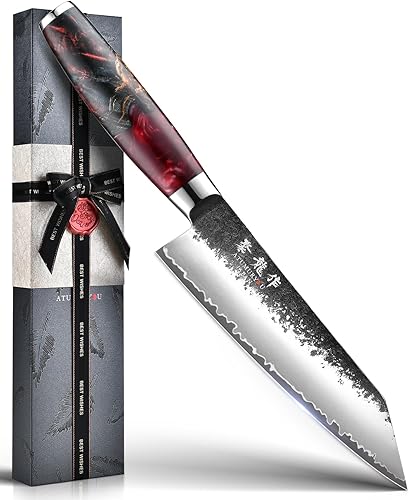 Japanese Chef Knife with VG10 Steel, 7 Inch Hand Forged Kiritsuke Knife, Sharp Kitchen Knives with 3 Layers Composite Steel, Professional Chefs