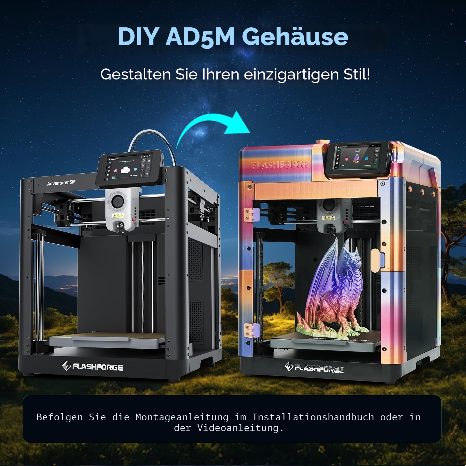 Flashforge Adventurer 5M 3D-Drucker, 600mm/s CoreXY, Auto-Leveling, 220³