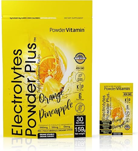 Miniatura 1 de PowderVitamin Electrolitos en polvo Plus, Keto, piña naranja, sin azúcar, 1000 mg de potasio, 120 mg de calcio, 120 mg de magnesio, sin OMG, cero