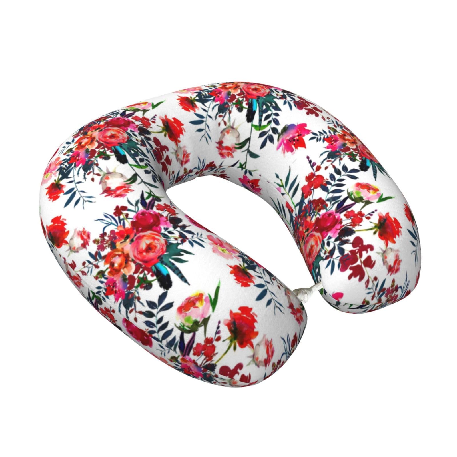 LKYMOH Floral Bright Chic Red Navy Bouquets, Travel Neck Pillow U-Shaped Memory Neck Support Soft Comfortable With Washable Cover For Airplane Car Traveling and Office