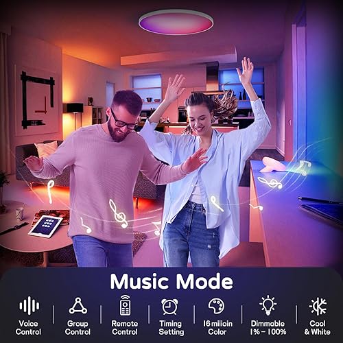 Miniatura 4 de Lámparas de techo LED inteligentes de 30 W  Lámpara de techo de montaje empotrado de 12 pulgadas con control remoto  IP44 impermeable  Funciona con