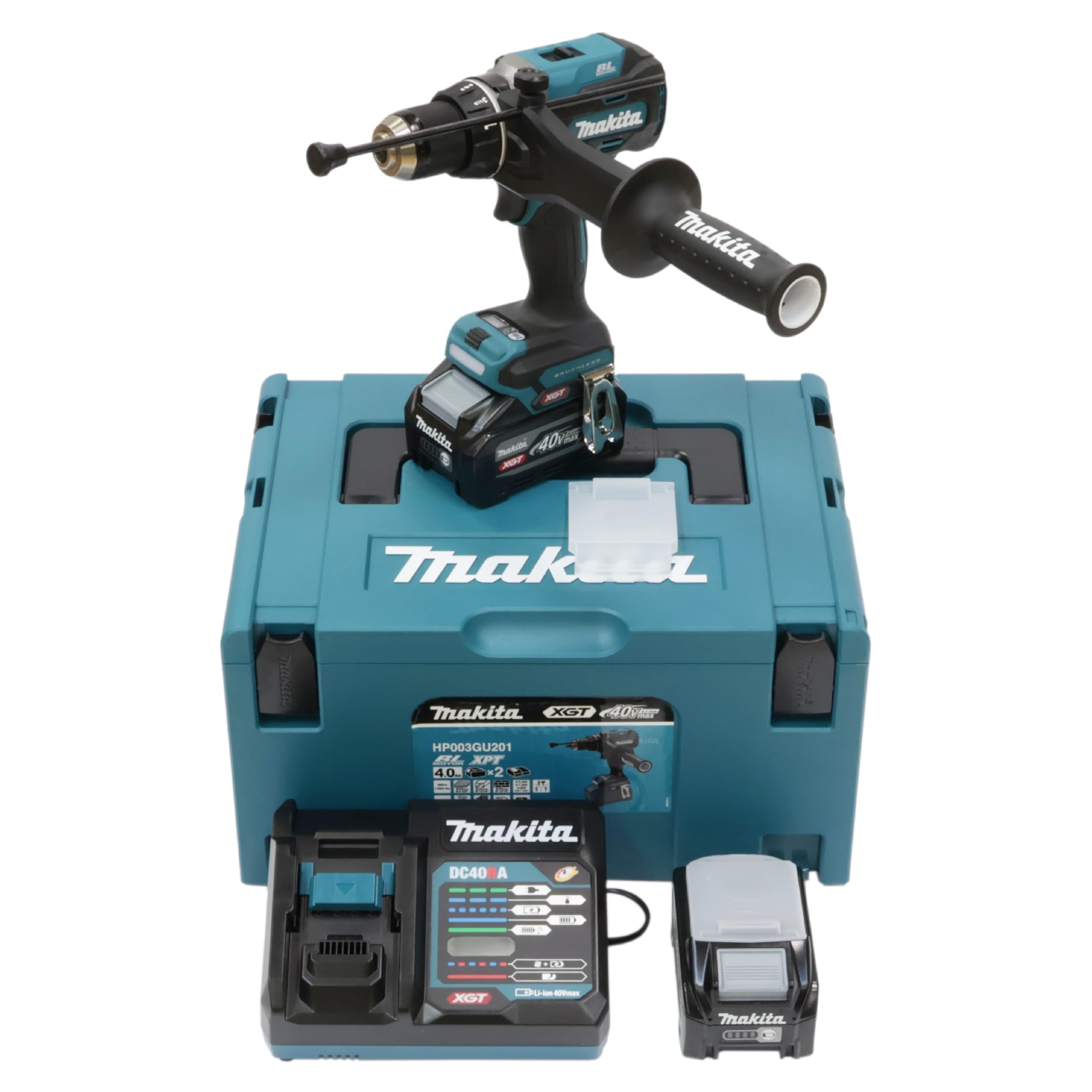 Makita Hp003GU201 - Taladro atornillador de impacto inalámbrico (40 V máx., 4,0 Ah, 2 baterías, cargador, en MAKPAC)