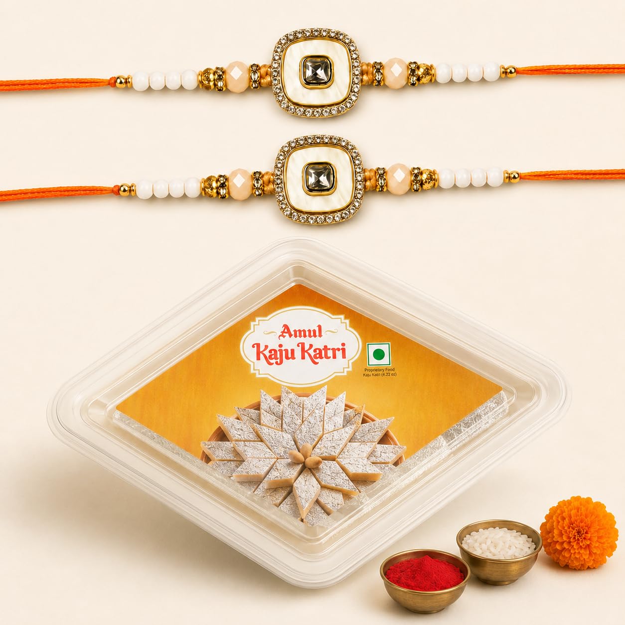 Gifticon Rakhi with Sweets | Rakhi Set for Brother Gift Hamper with 2 Designer Rakhis, Kaju Katli, Roli Chawal, Greeting Card & Premium Gift Box | Raksha Bandhan Gift Set for Brothers | Contains 2 Rakhis discount deal
