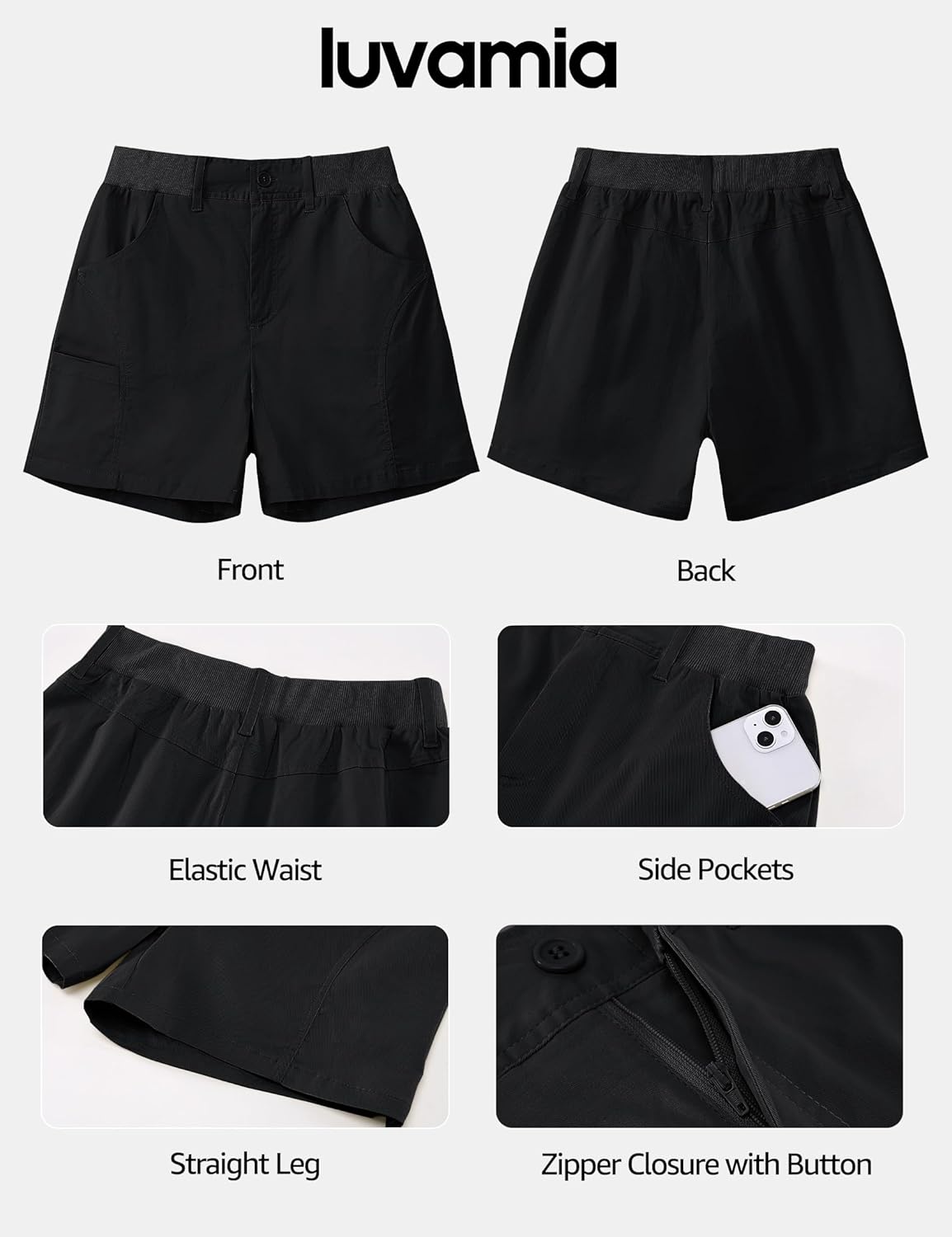 luvamia Shorts for Women Trendy Casual Summer High Waisted Chino Shorts Ribbed Elastic Waist Comfy Shorts with Pockets - Image 5