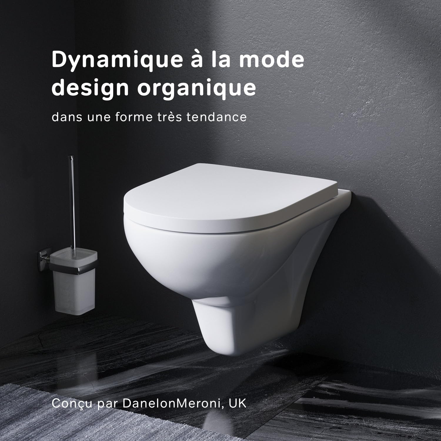 AM.PM CTA1700SC Hit FlashClean WC suspendu sans bord avec abattant WC suspendu sans rebord de chasse d'eau avec abattant WC suspendu sans bord en céramique Blanc